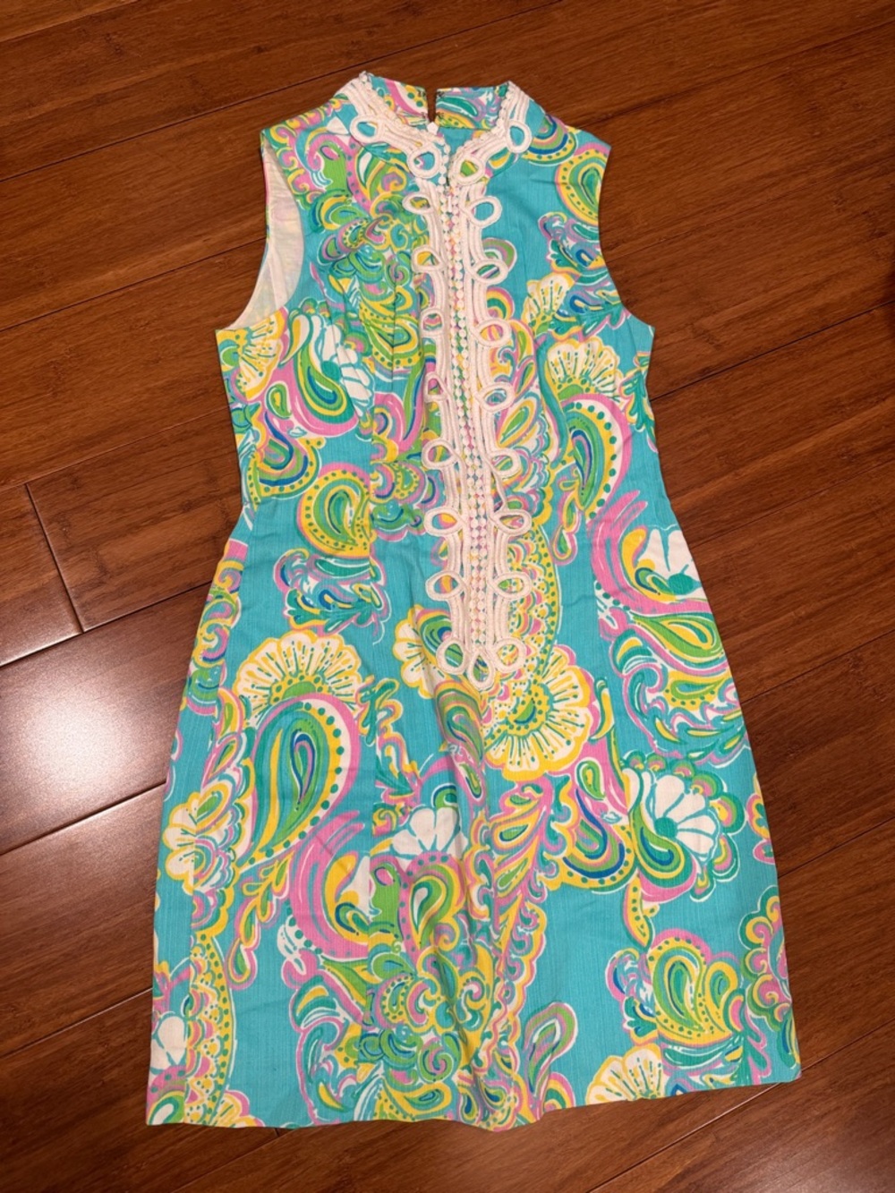 Lilly Pulitzer Turquoise Floral Paisley Shift Dress with Pink and Yellow Accents